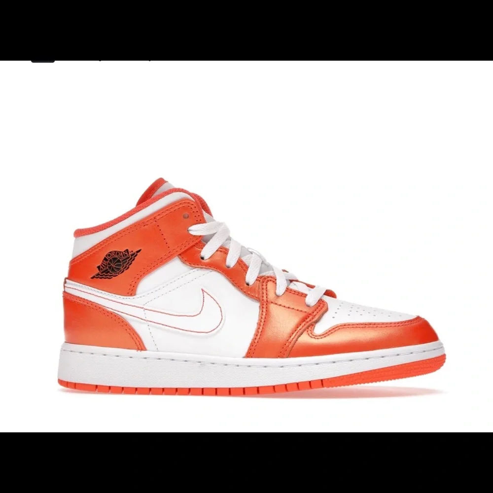 JORDAN 1  MID “ORANGE/ WHITE METALLIC” - Picture 3 of 7